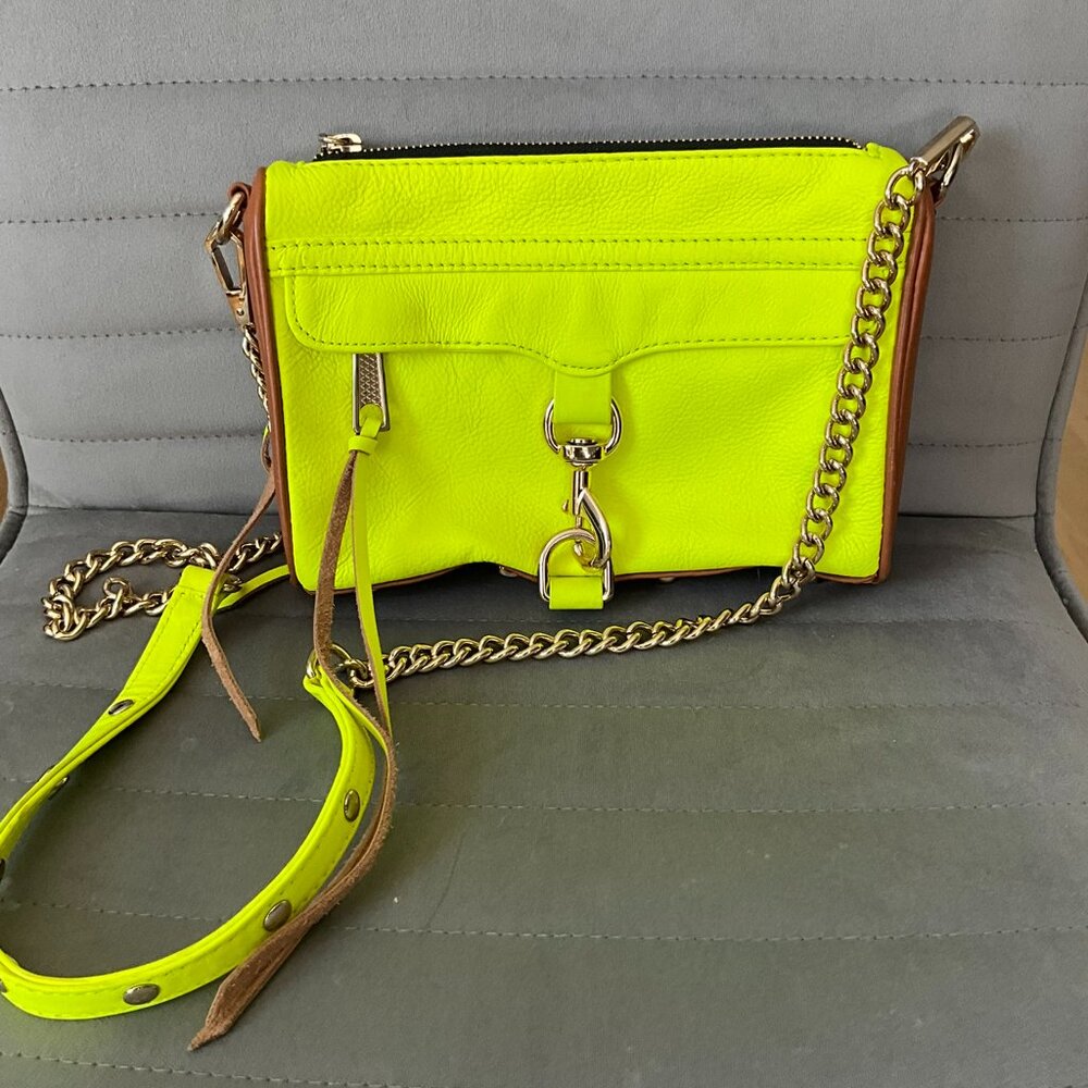 Rebecca Minkoff Avery Leather Crossbody- Neon Yellow with Gold hardware